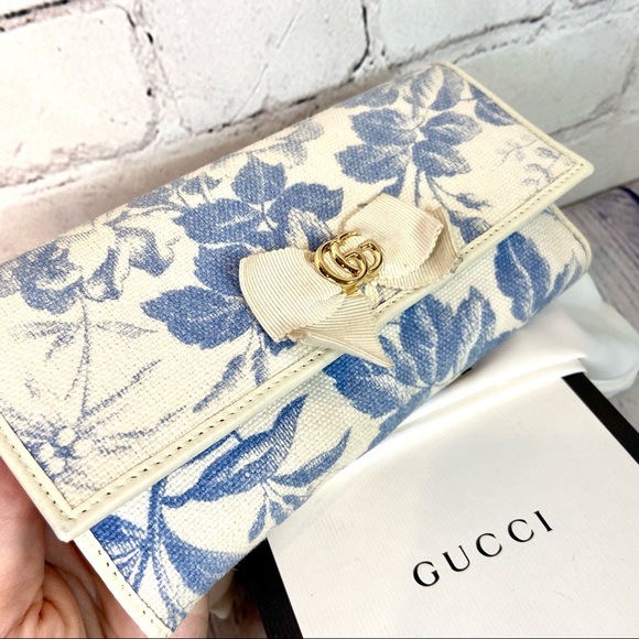 Gucci Marmont blue floral canvas wallet crossbody w/box, dust bag & bag charm - Picture 14 of 16